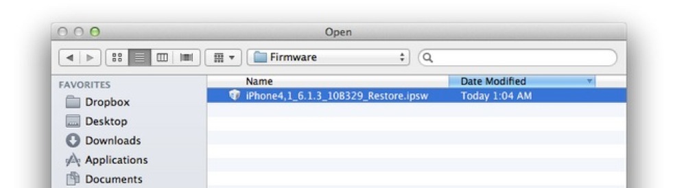 Chọn tâp tin iOS 6.1.3 phù hợp với thiết bị để restore.