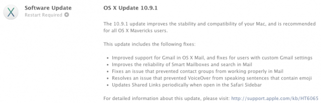 Cập nhật OS X 10.9.1 hiện trong Mac App Store.